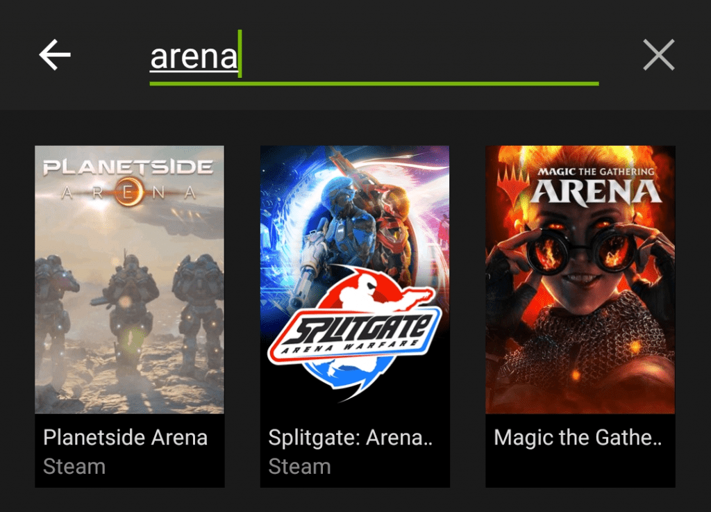 GeForce NOW on Android arena search