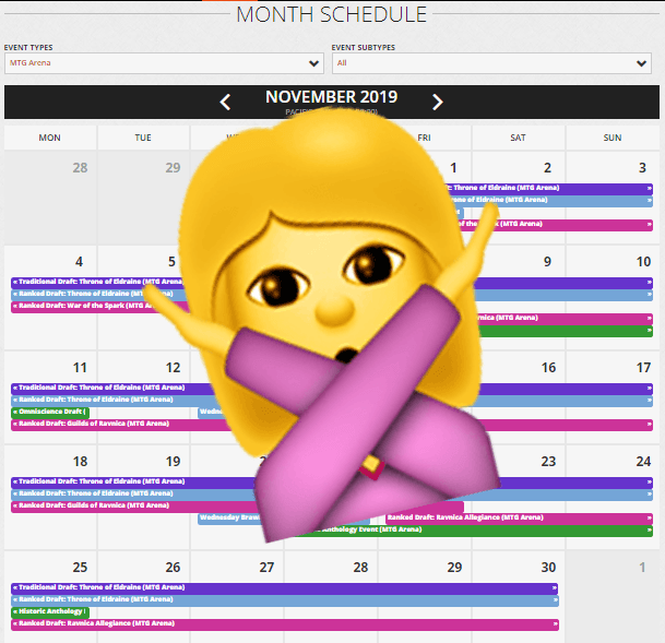 WotC MTGA calendar with NO emoji