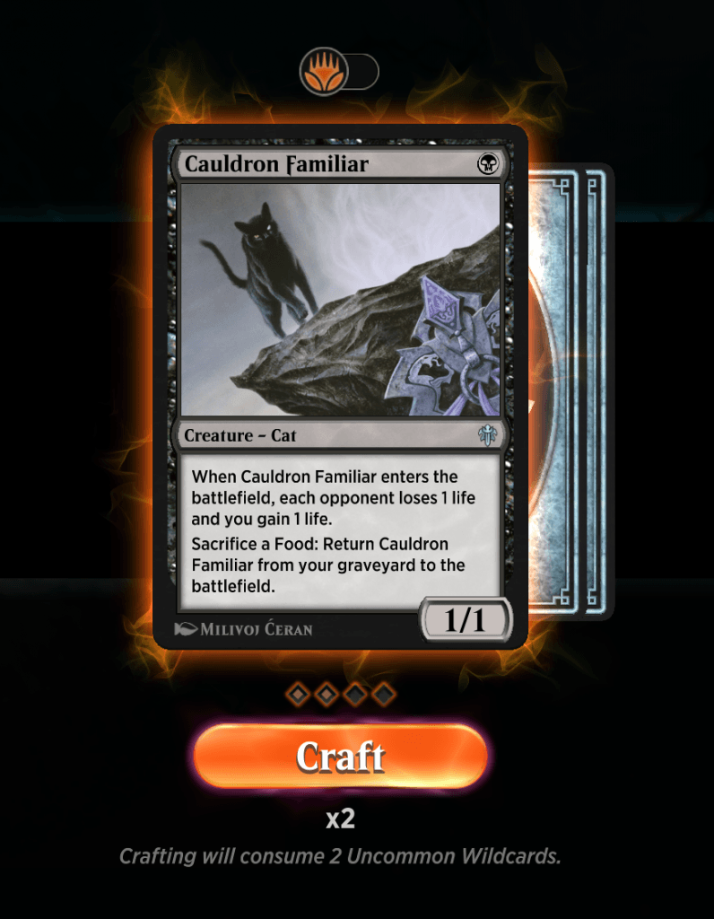 MTGA crafting Cauldron Familiar with Wildcards