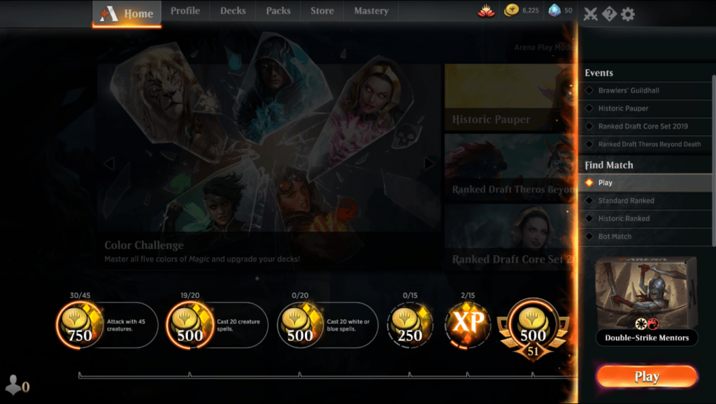 MTG Arena limited play modes view