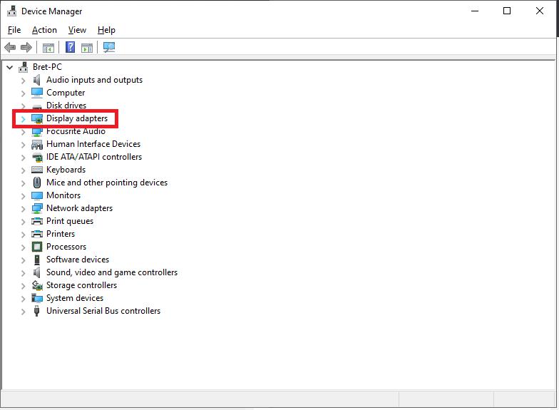Device Manager expand Display adapters button