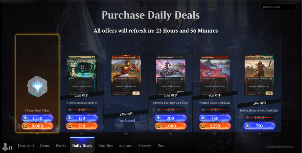 Draft token daily deal in store