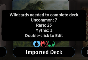 MTG Arena imported deck Wildcard count