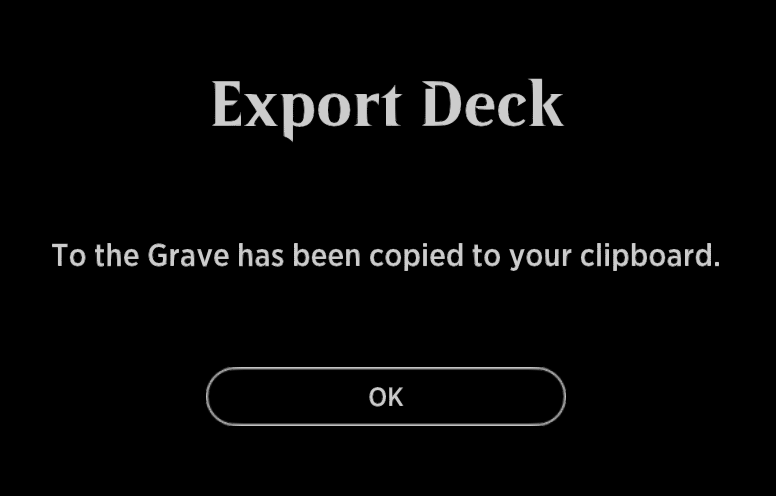 MTG Arena export deck pop-up