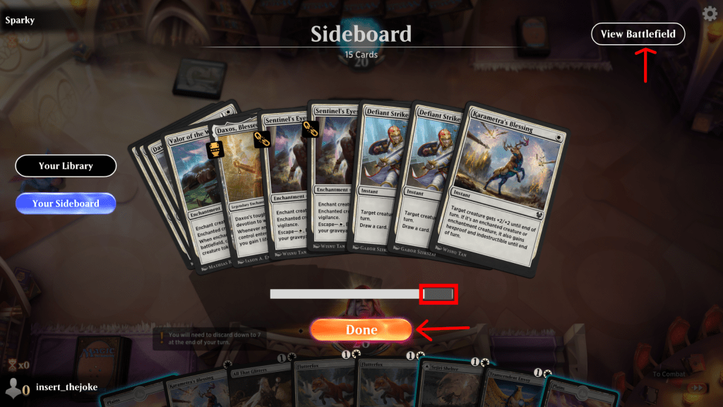 MTG Arena - viewing your sideboard in-game