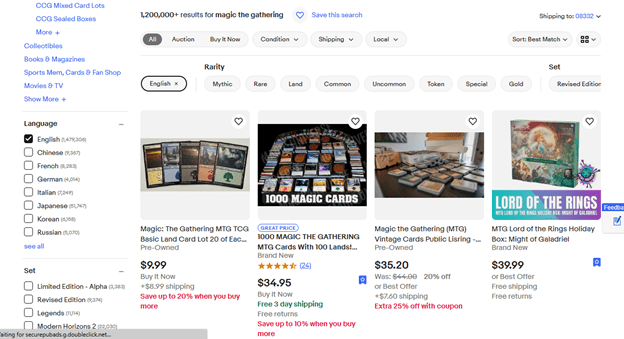 eBay product listings