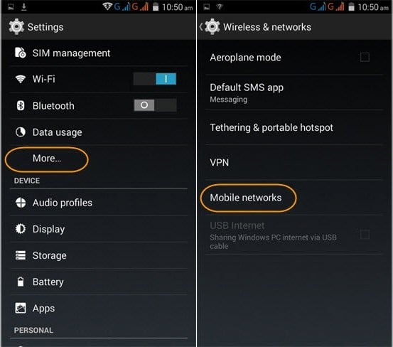 Android settings - switch to 3G