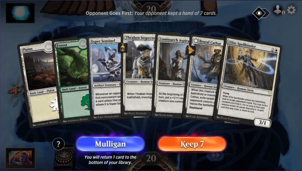 MTGA initial hand on Android