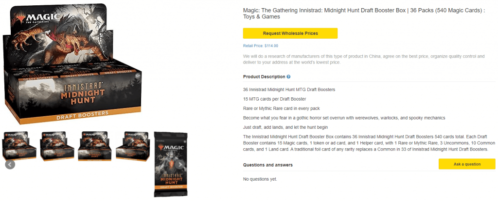 Wholesale Magic the Gathering product page