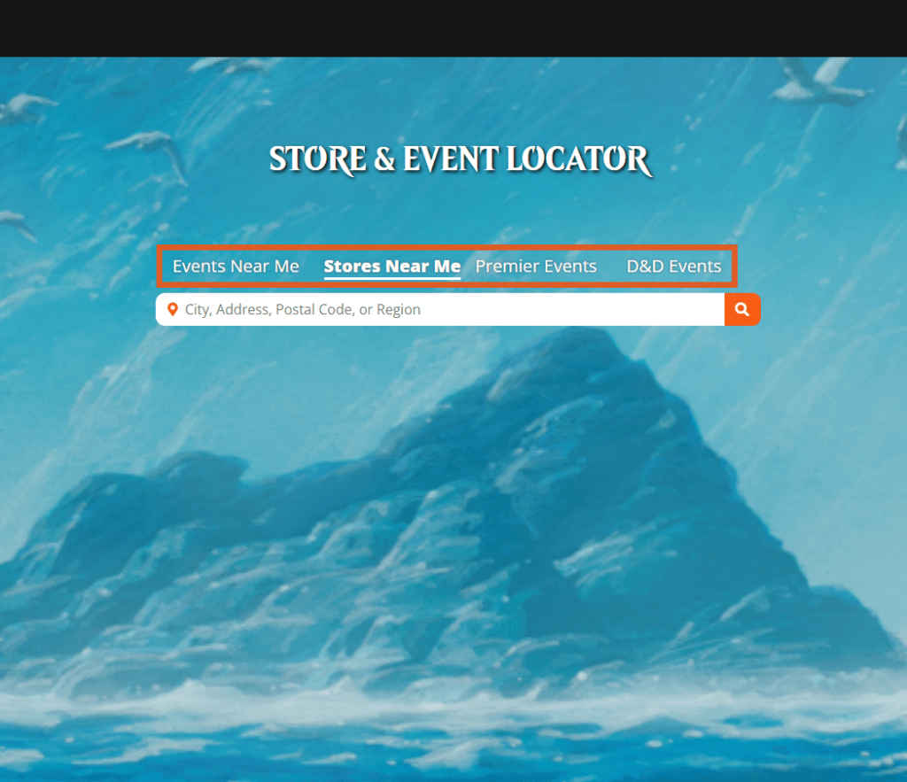 WotC Store & Event Locator Stores Near Me tab