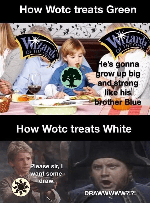how WotC treats white vs green meme