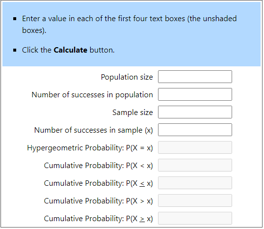 Stat Trek hypergeomtric calculator