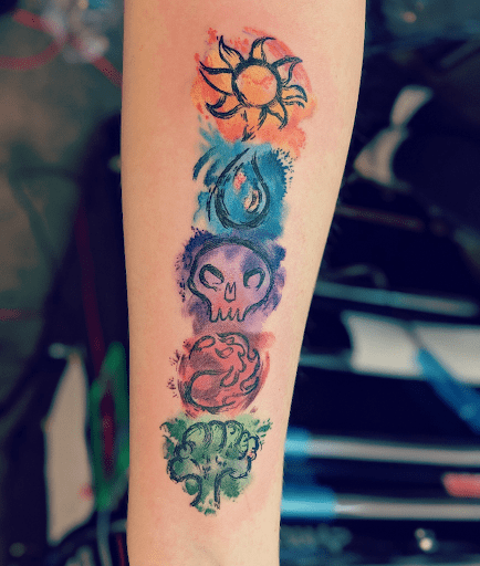 Simple Color Splash Mana Symbols tattoo