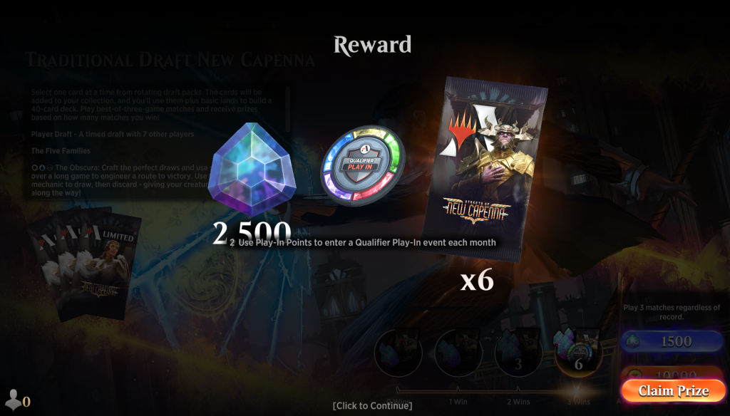 MTG Arena Traditional Draft event Play-In points reward