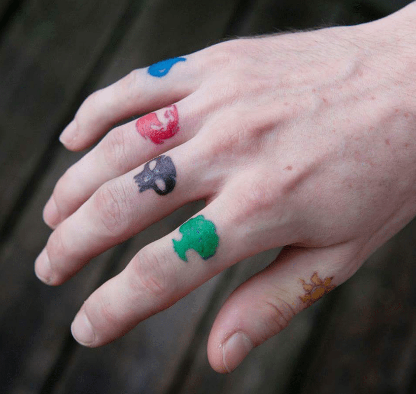 MTG mana symbols knuckle tattoos