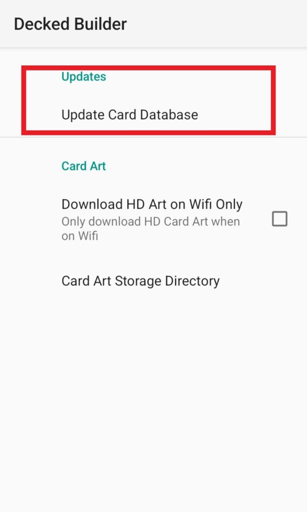 Click the “Update Card Database” option.