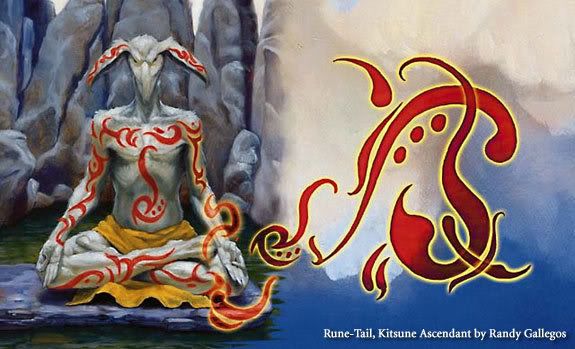 Rune-Tail, Kitsune Ascendant (Saviors of Kamigawa) - Illustration by Randy Gallegos