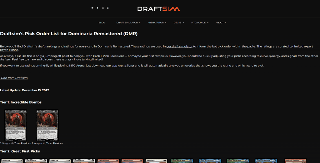 Draftsim Dominaria Remastered tier list
