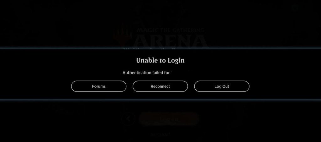 MTG Arena Authentication Failed error