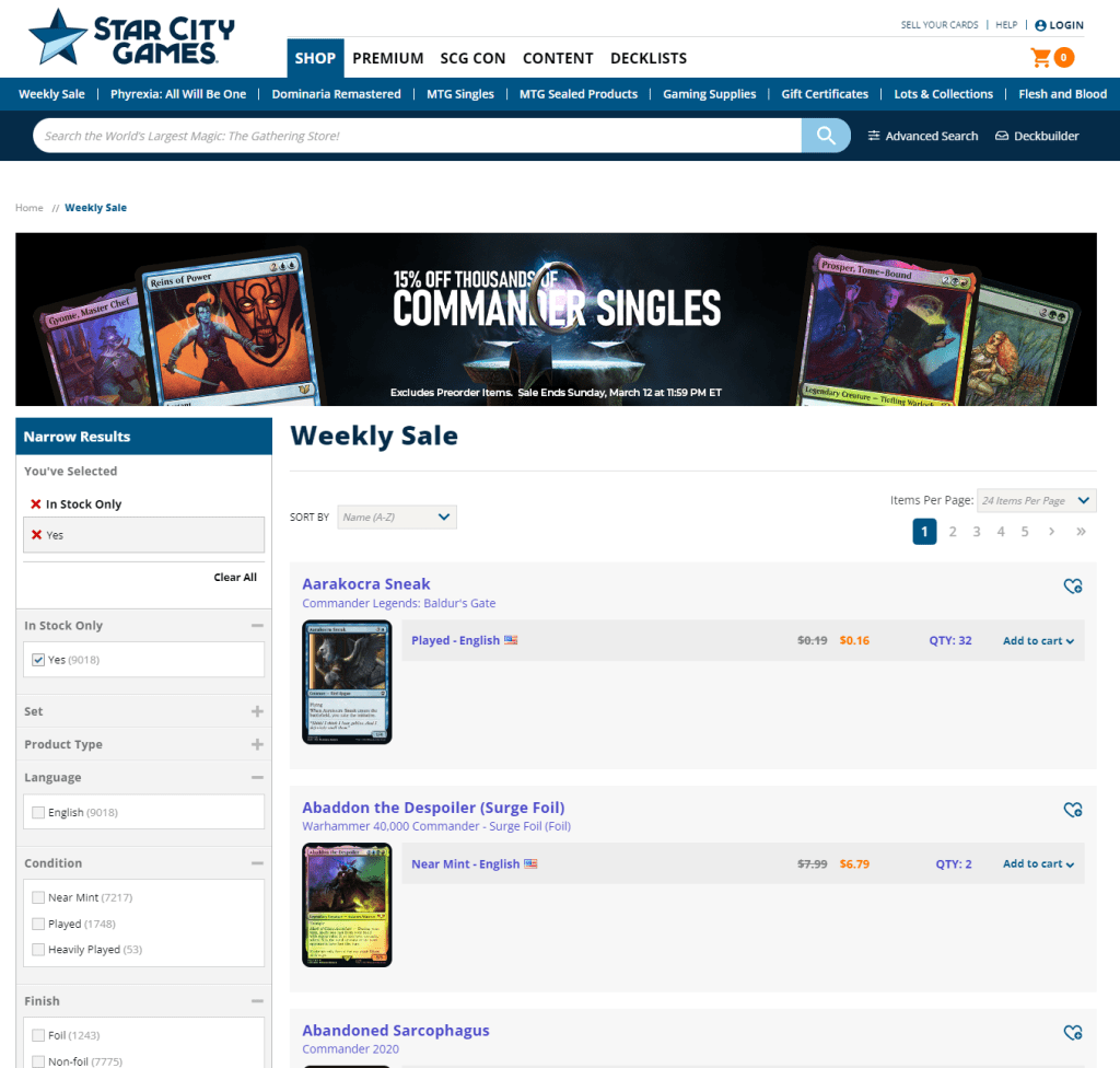Star City Games MTG Singles Ugentlig salg