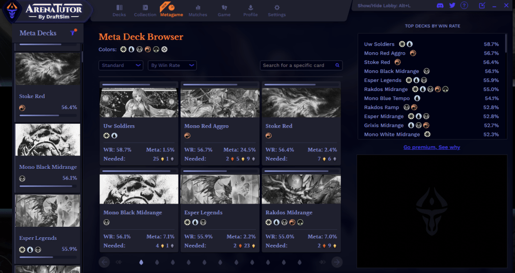 Arena Tutor meta deck browser