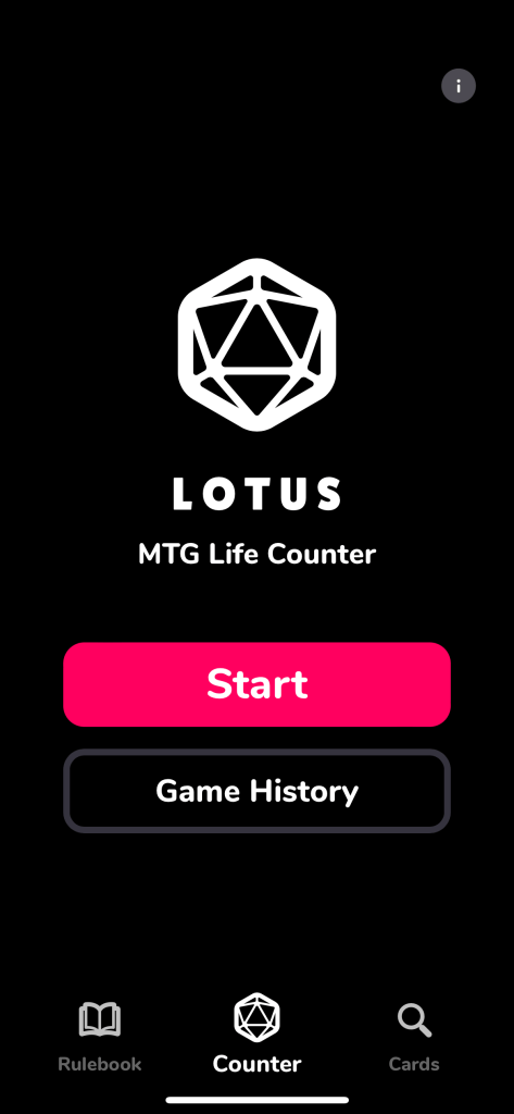 Lotus life counter start screen