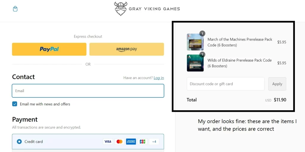 Gray Viking Games Checkout Page