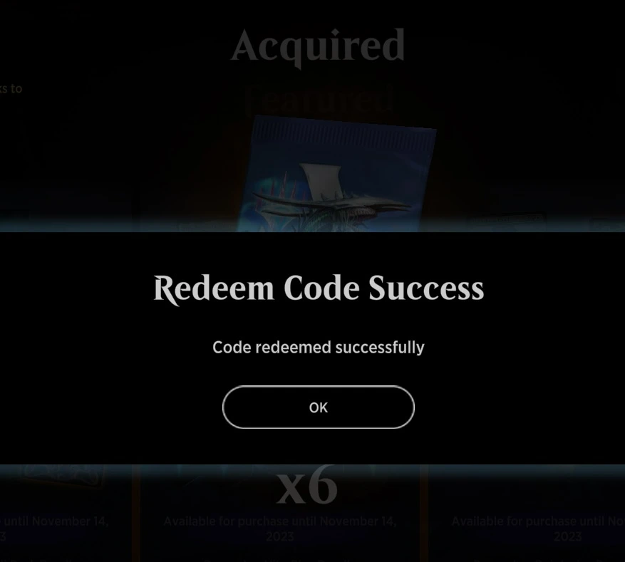 Successful code redemption