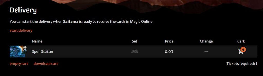 Example of an on-site bot checkout for Magic Online cards