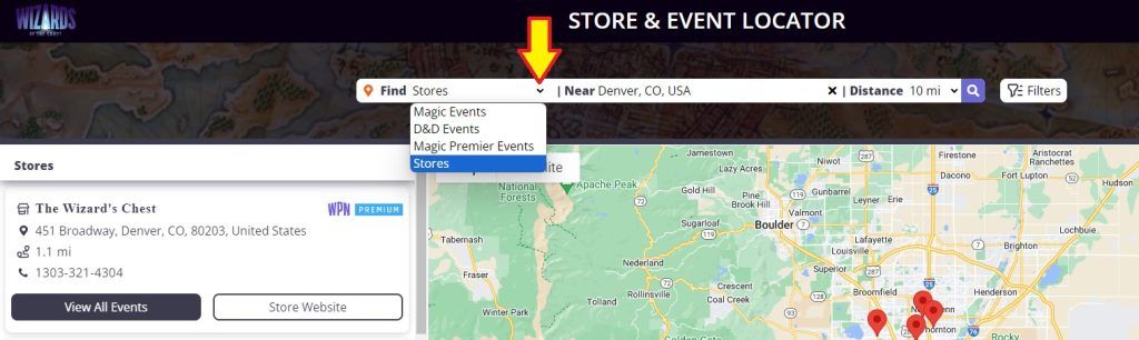 wizards locator result and find dropdown