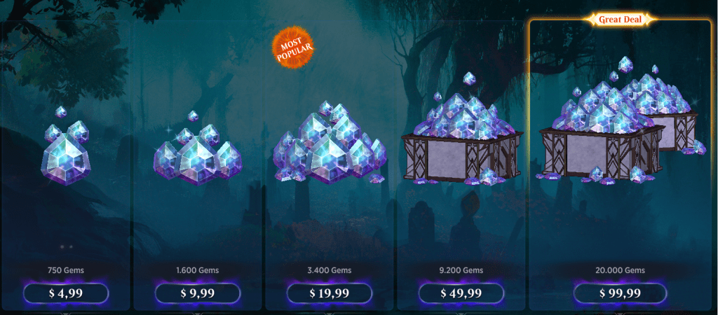 Opções de compra de gemas
