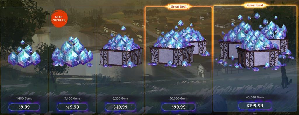 Arena gem packs up to 40,000 for $199.99