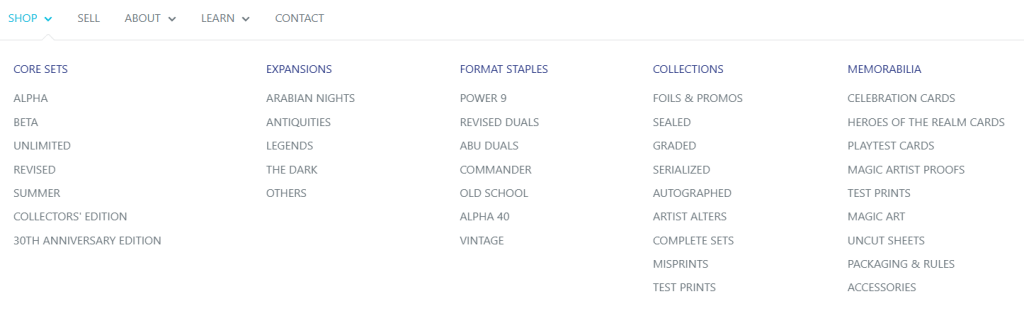 AncestralMTG dropdown menu