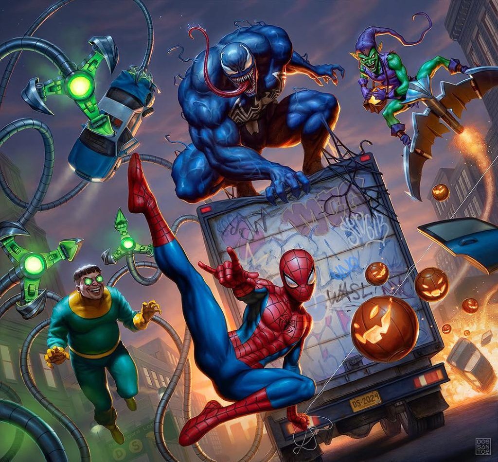 Spidey's Spectacular Showdown Scene - Illustration by Dan Dos Santos