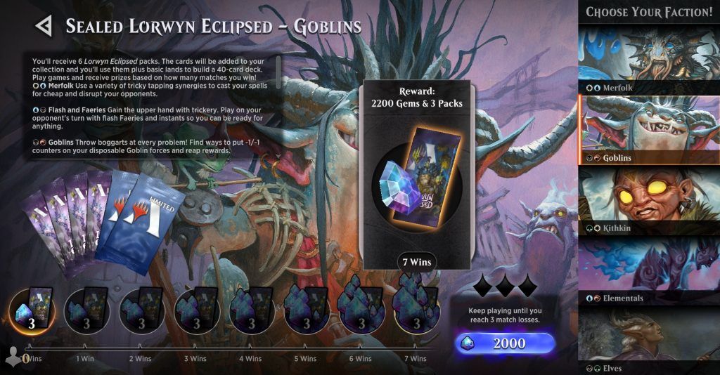 Lorwyn Eclipsed Sealed lobby on Arena BO1 with faction select
