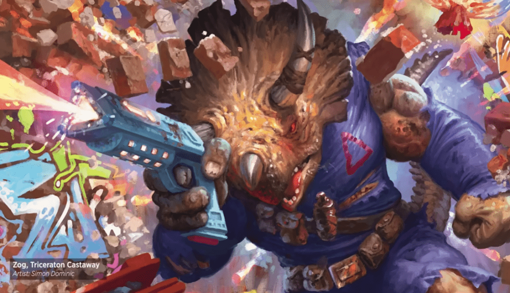 Zog, Triceraton Castaway - Illustration by Simon Dominic