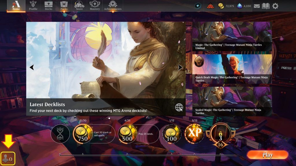 Magic Arena Challenge Arrow at the bottom left. The 0 indicates no friends on your list are in Arena