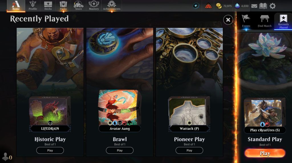 Arena Recently Played Play blade