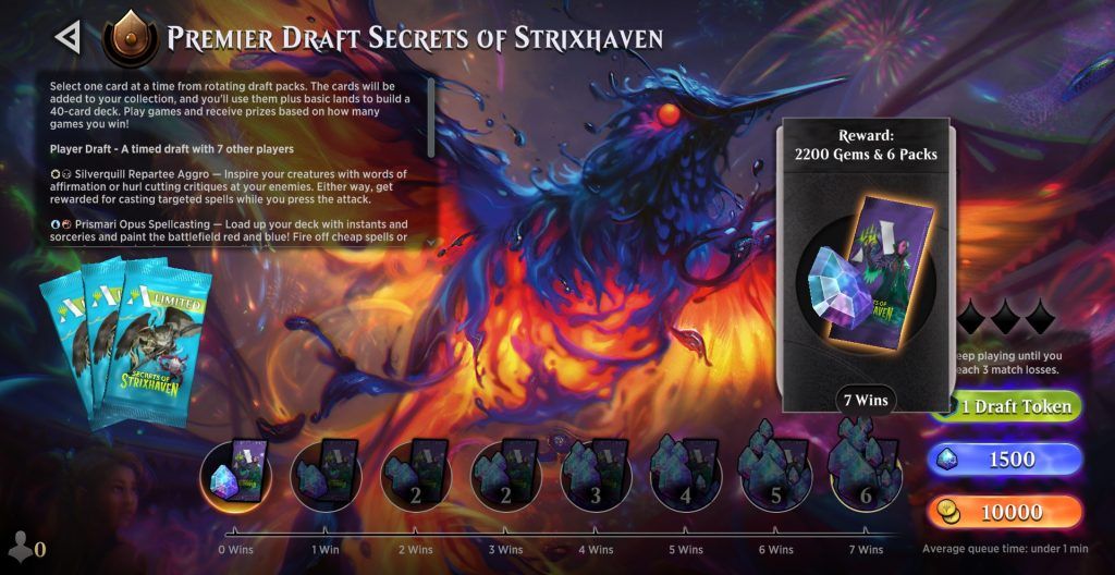 Arena Premier Draft Best of 1 for Secrets of Strixhaven