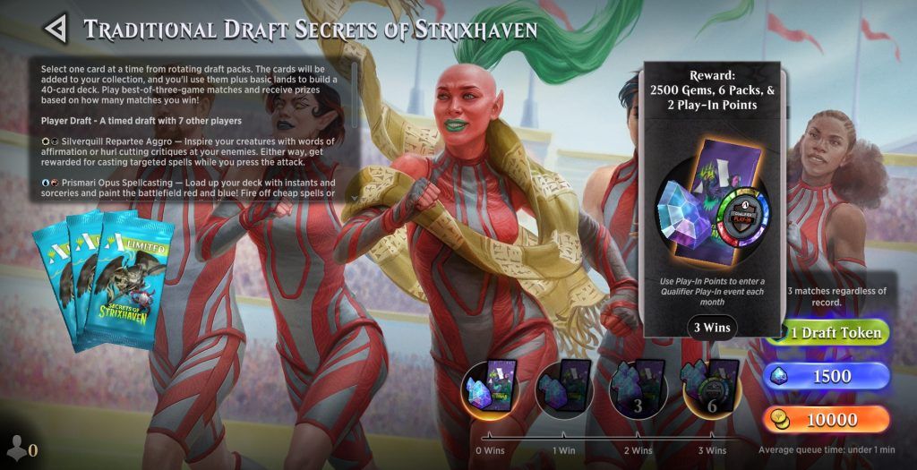 Secrets of Strixhaven Traditional draft lobby on Arena